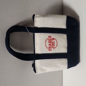 NWT Trader Joe's Micro Blue/Beige Canvas Tote with Nylon Grocery Bag Inside!